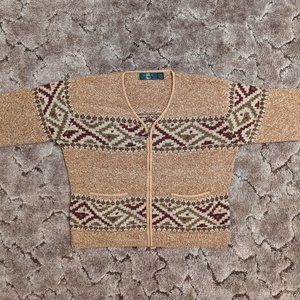 Orivs Zip Sweater, light brown with pattern, Size L, Wool, Cotton, Silk blend